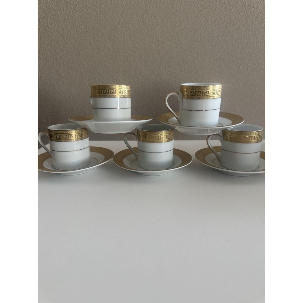 MCS Porzellanfabrik Bavaria Germany Demitasse Cups Saucers Set of‎ 5 Greek Key